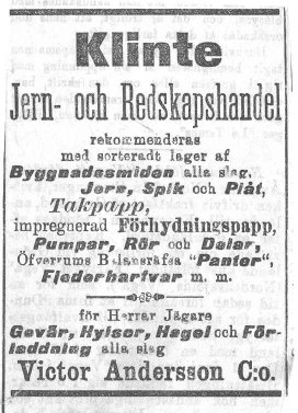Annons om Klinte Jern & Redskapshandel Annons om Klinte Jern & Redskapshandel