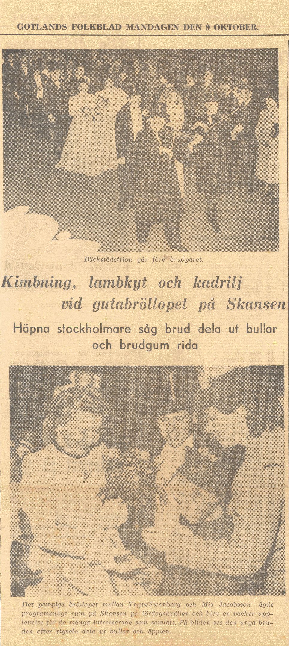 Kimbning, lambkyt och kadrilj vid gutabrllopet p Skansen.