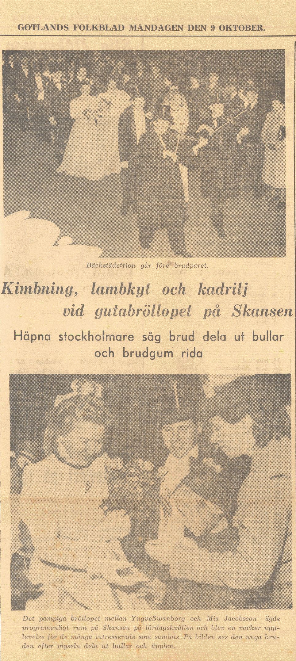 Kimbning, lambkyt och kadrilj vid gutabrllopet p Skansen.