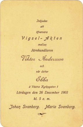 Inbjudan till dottern Ebbas bröllop Inbjudan till dottern Ebbas bröllop